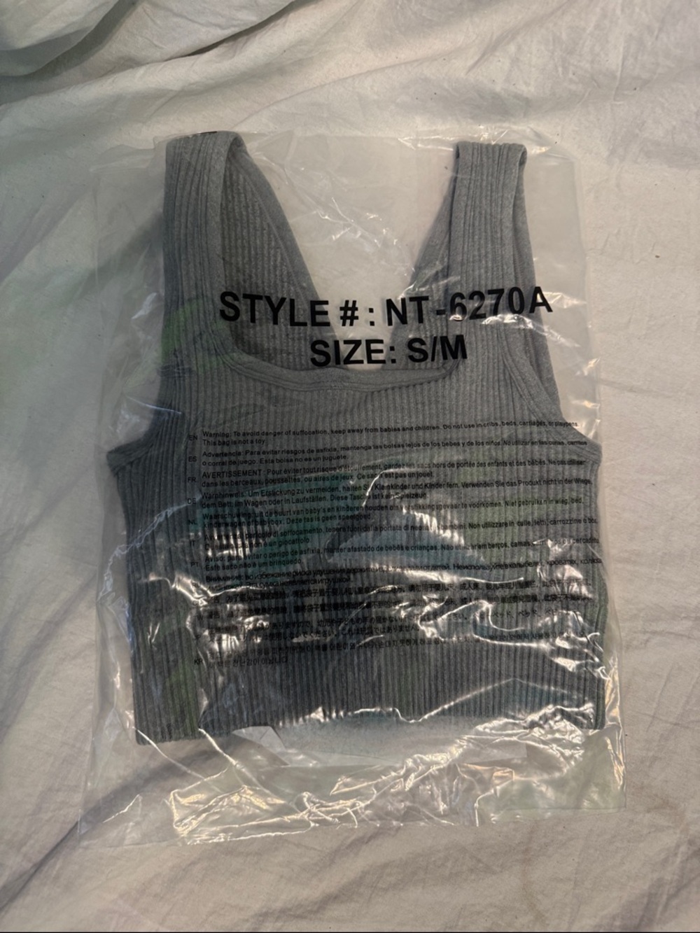 Ribbed Square Neck Tank Crop Top - Gray Bra